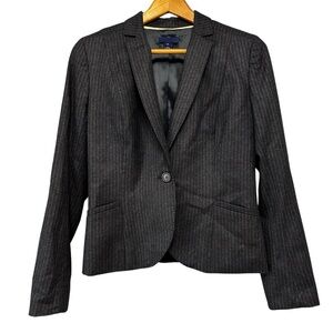 J. Crew Gray Pinstripe Virgin Wool One Button Blazer Size 4 Office Business